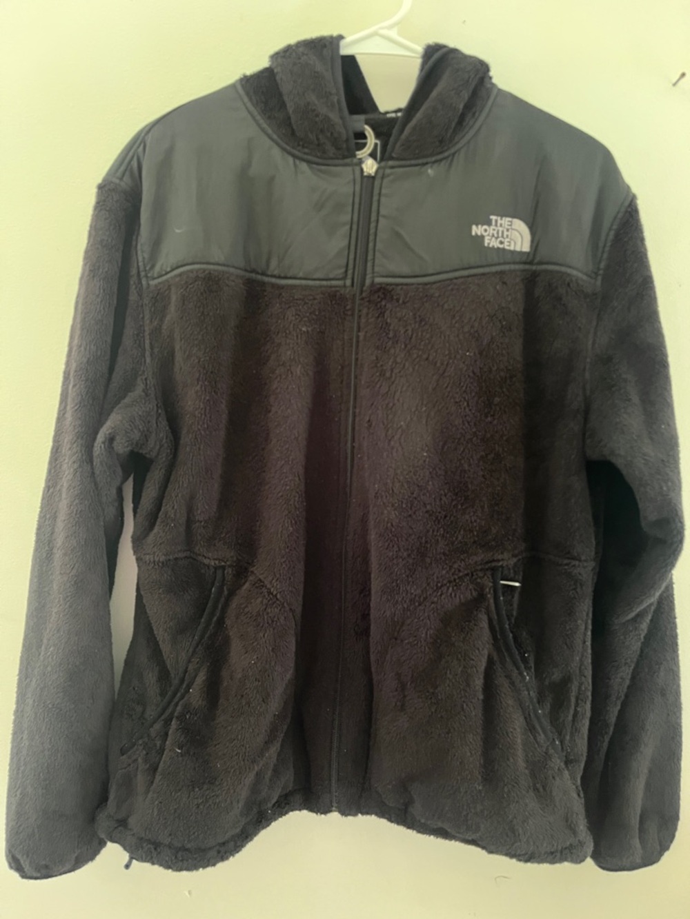 The North Face fleece Black Plush Zip-Up Hooded jacket size xl staple classic